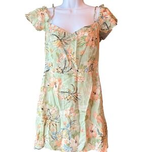 Reformation Floral‎ Puff Sleeve Sweetheart Neck Mini Dress Green Size 8